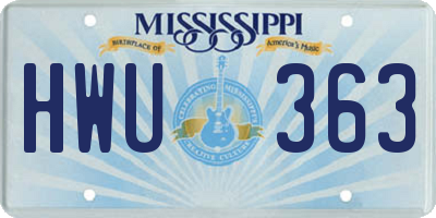 MS license plate HWU363