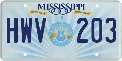 MS license plate HWV203