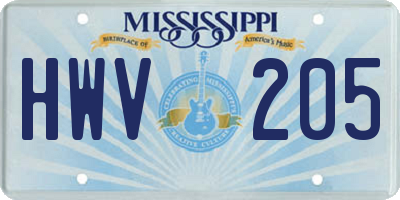 MS license plate HWV205