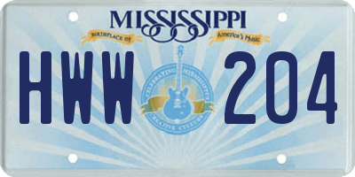 MS license plate HWW204