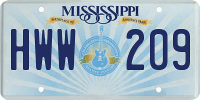 MS license plate HWW209