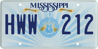 MS license plate HWW212