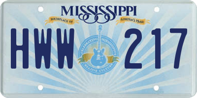 MS license plate HWW217