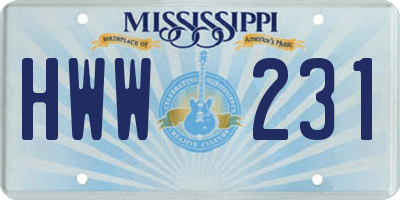 MS license plate HWW231