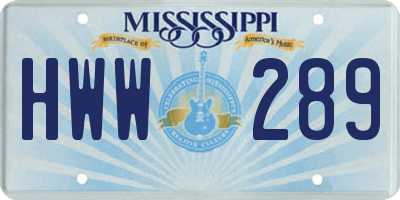 MS license plate HWW289