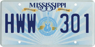 MS license plate HWW301