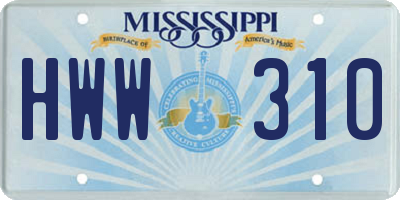MS license plate HWW310