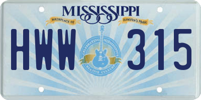 MS license plate HWW315