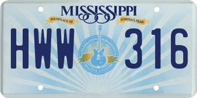 MS license plate HWW316