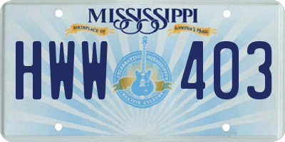 MS license plate HWW403