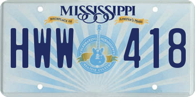 MS license plate HWW418