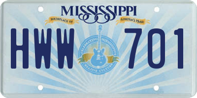 MS license plate HWW701