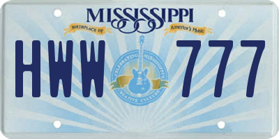 MS license plate HWW777