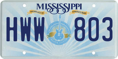 MS license plate HWW803
