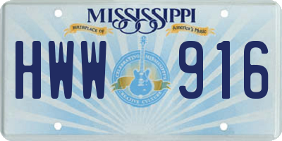 MS license plate HWW916