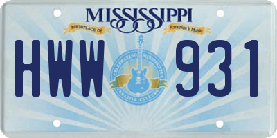 MS license plate HWW931