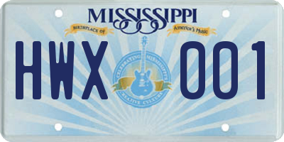 MS license plate HWX001
