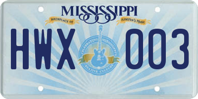 MS license plate HWX003