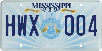 MS license plate HWX004