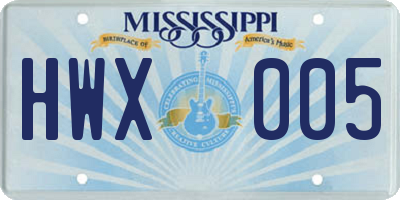 MS license plate HWX005
