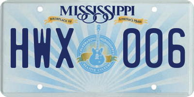 MS license plate HWX006