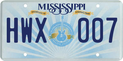 MS license plate HWX007