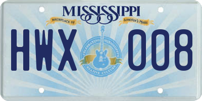 MS license plate HWX008