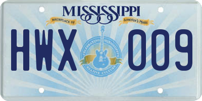 MS license plate HWX009