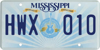 MS license plate HWX010