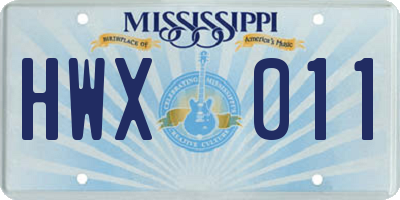 MS license plate HWX011