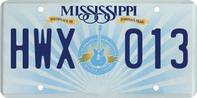 MS license plate HWX013