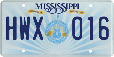 MS license plate HWX016