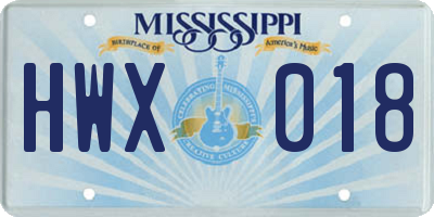 MS license plate HWX018