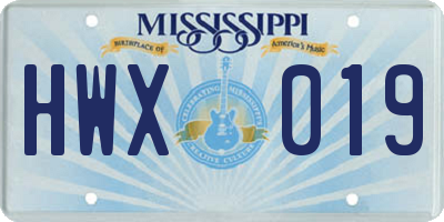 MS license plate HWX019