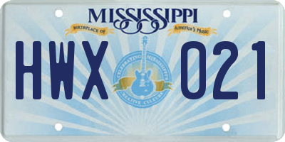 MS license plate HWX021