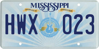 MS license plate HWX023