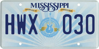 MS license plate HWX030