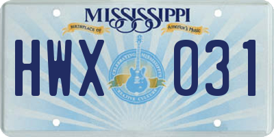 MS license plate HWX031