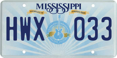 MS license plate HWX033