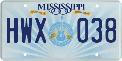 MS license plate HWX038