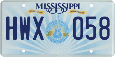 MS license plate HWX058