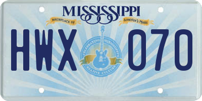 MS license plate HWX070