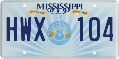 MS license plate HWX104