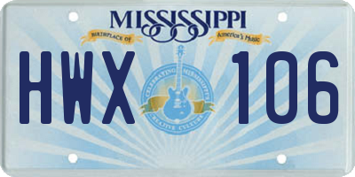 MS license plate HWX106