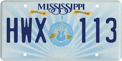 MS license plate HWX113