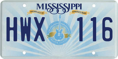 MS license plate HWX116
