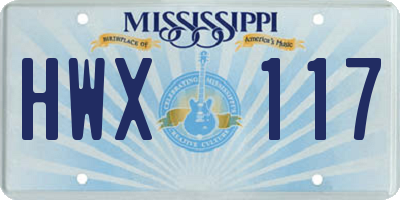MS license plate HWX117