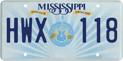 MS license plate HWX118