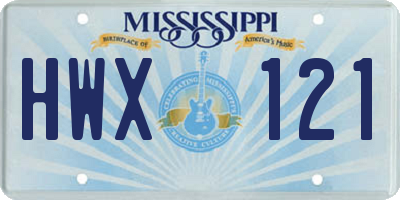 MS license plate HWX121