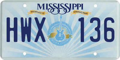 MS license plate HWX136